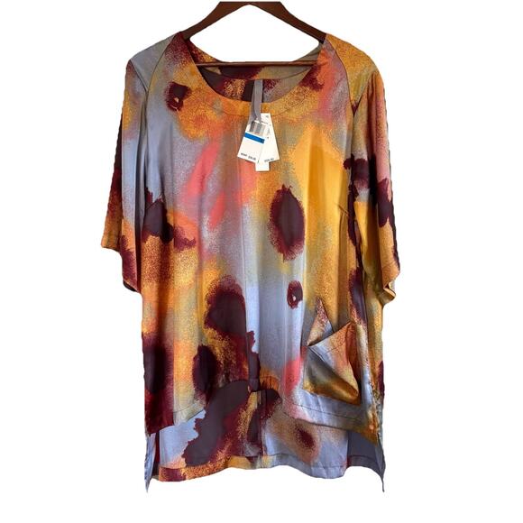 Melissa McCarthy Seven7 Blouse Top Women’s Plus 1X Short Sleeve Multicolor Tunic - Picture 1 of 11